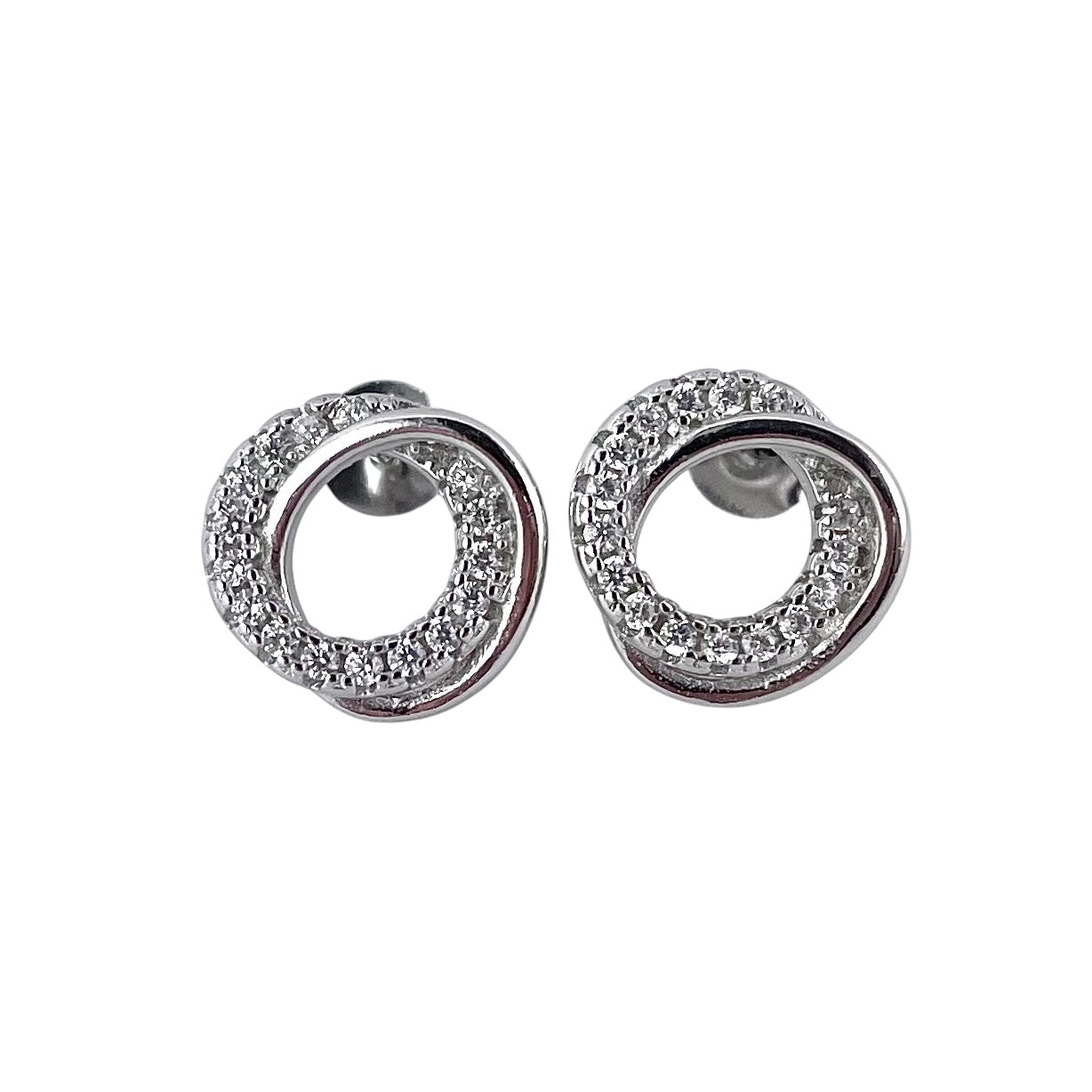 CZ Round Post Earrings Sterling Silver