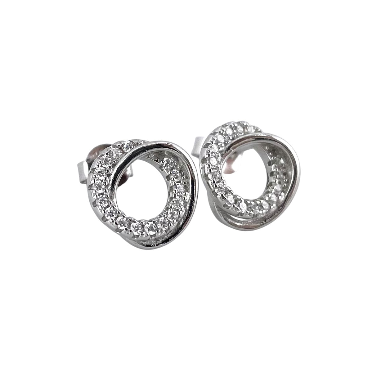 CZ Round Post Earrings Sterling Silver
