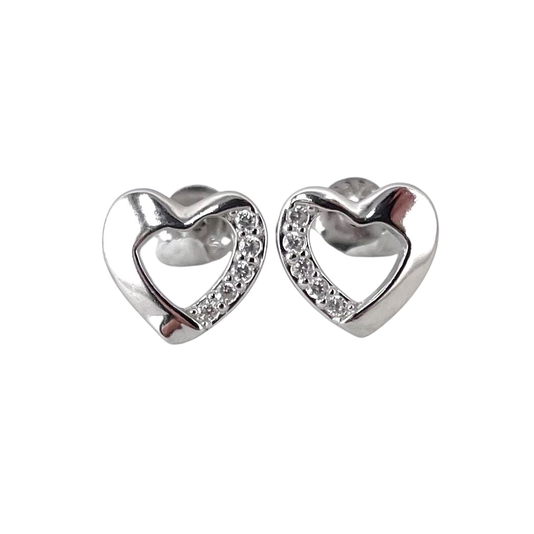 CZ Heart Post Earrings Sterling Silver