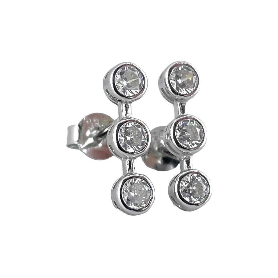 CZ 3 Stone Post Earrings Sterling Silver