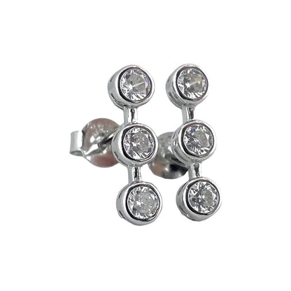 CZ 3 Stone Post Earrings Sterling Silver