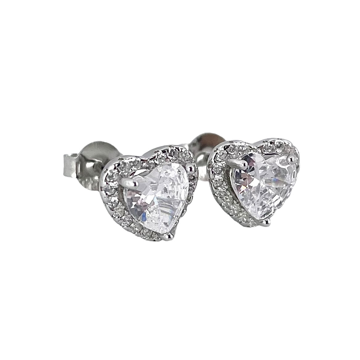 CZ Heart Post Earrings Sterling Silver