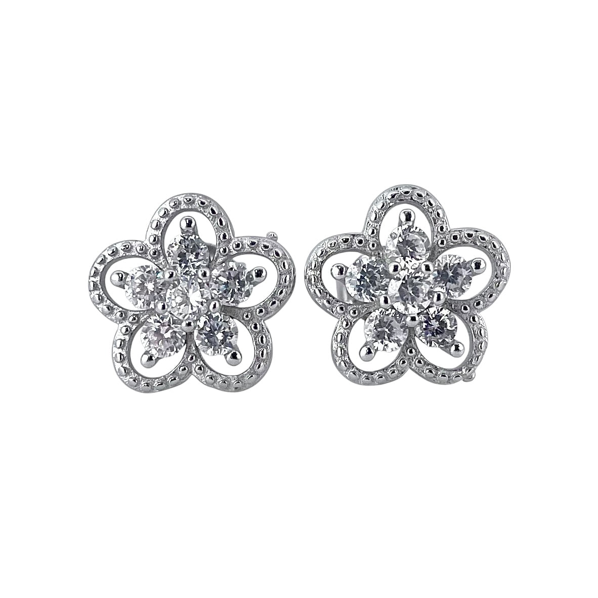 CZ Flower Post Earrings Sterling Silver