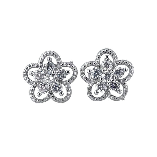 CZ Flower Post Earrings Sterling Silver