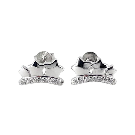 CZ Star Row Post Earrings Sterling Silver