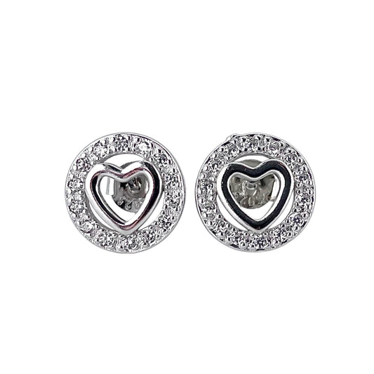 CZ Heart Circle Post Earrings Sterling Silver