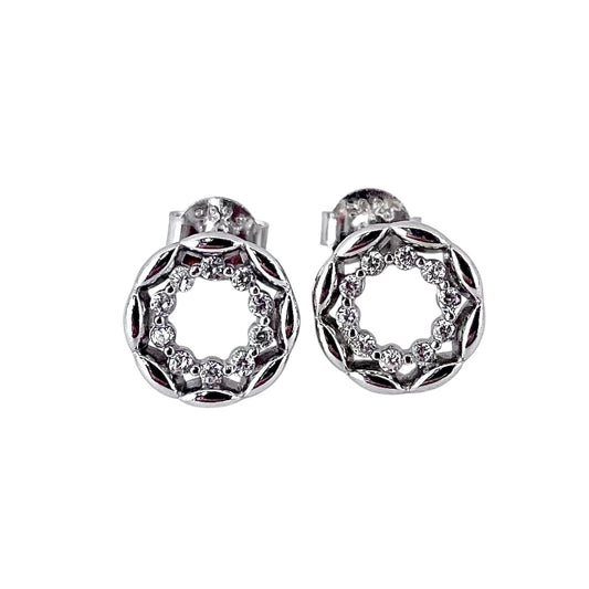 CZ Round Post Earrings Sterling Silver