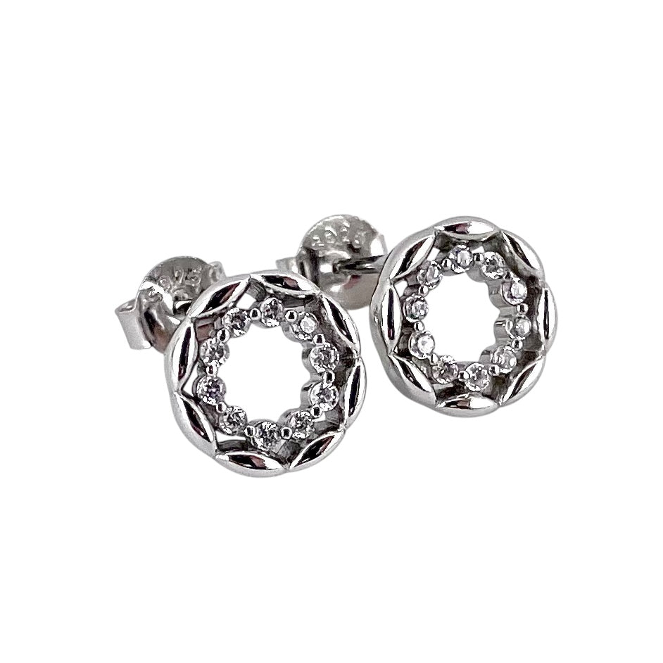CZ Round Post Earrings Sterling Silver