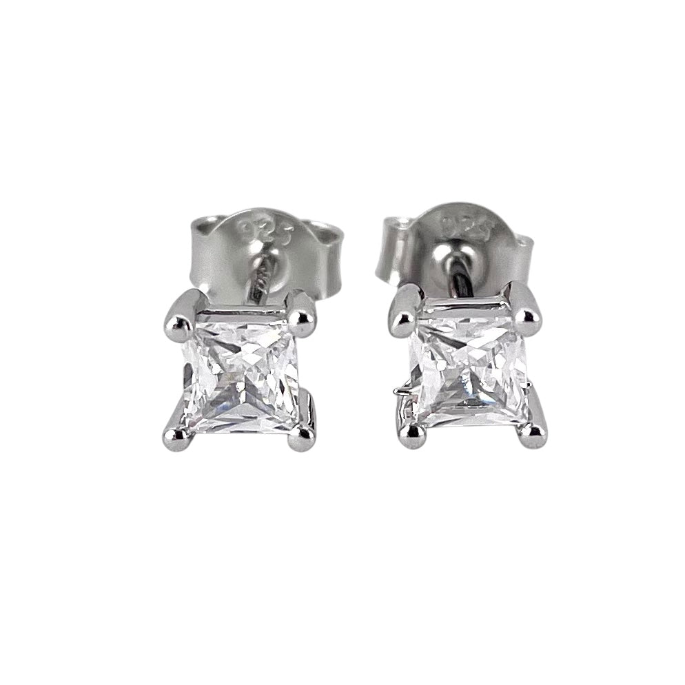 CZ Square Post Earrings Sterling Silver