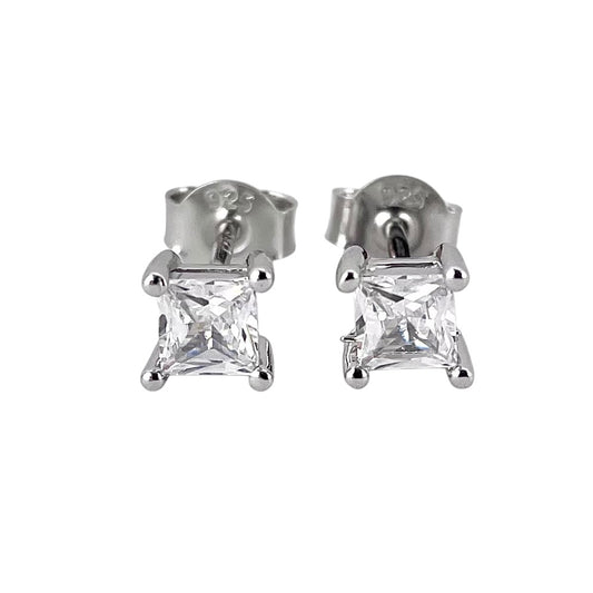 CZ Square Post Earrings Sterling Silver