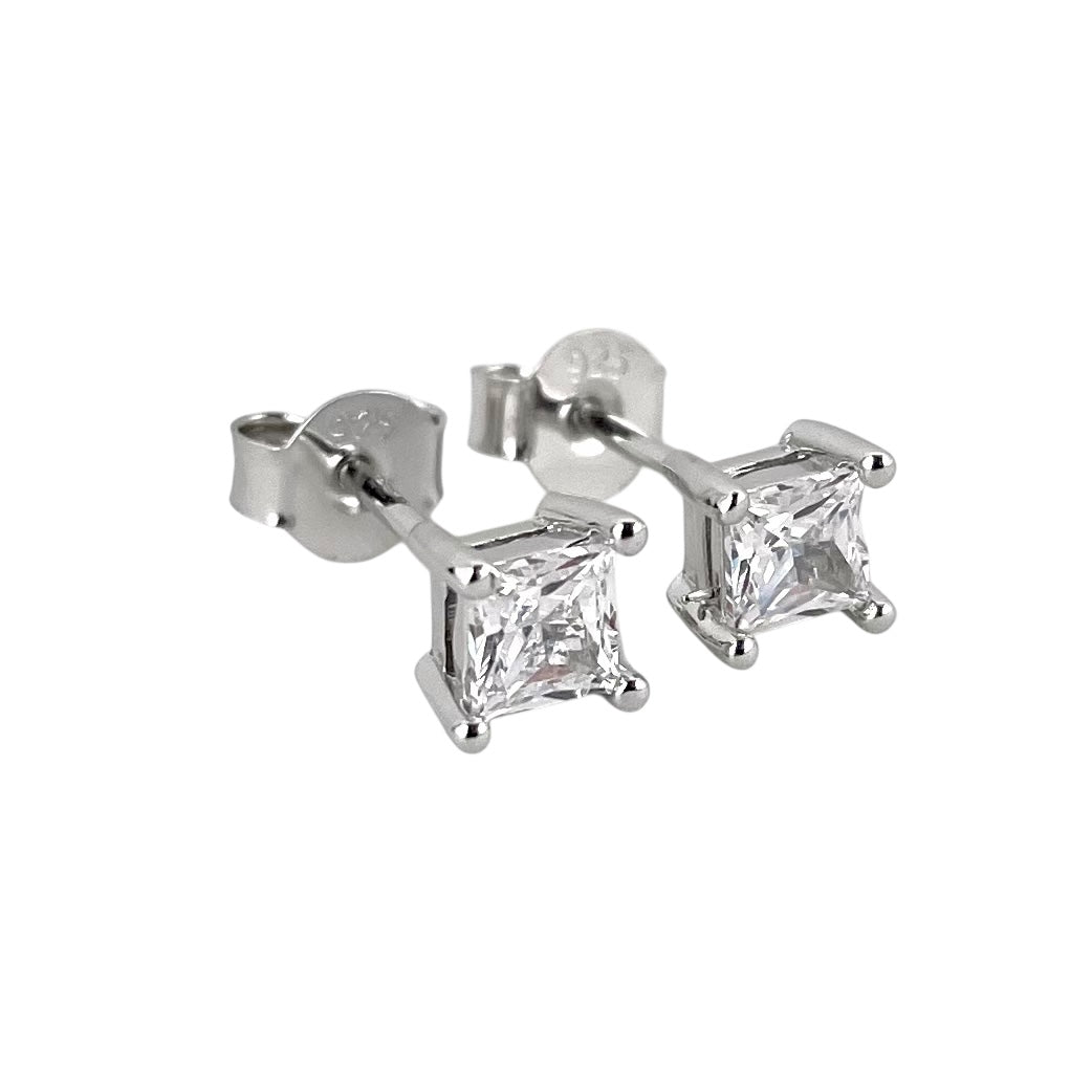 CZ Square Post Earrings Sterling Silver