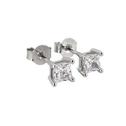 CZ Square Post Earrings Sterling Silver