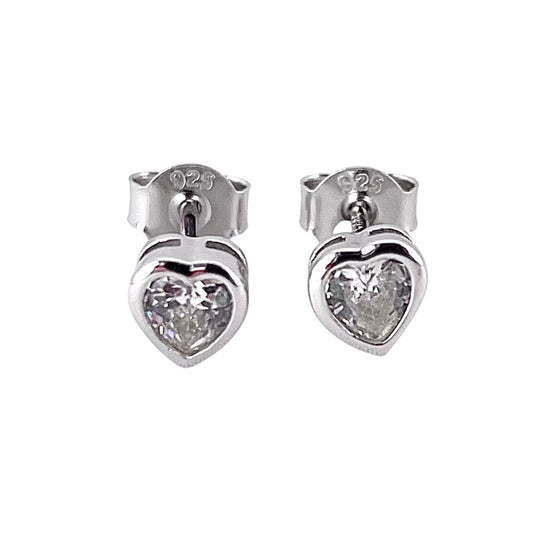 CZ Heart Post Earrings Sterling Silver