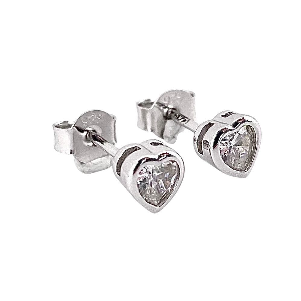 CZ Heart Post Earrings Sterling Silver