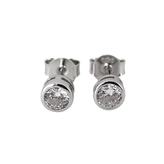 CZ Circle Post Earrings Sterling Silver