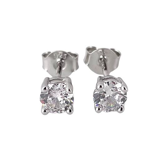 CZ Round Post Earrings Sterling Silver