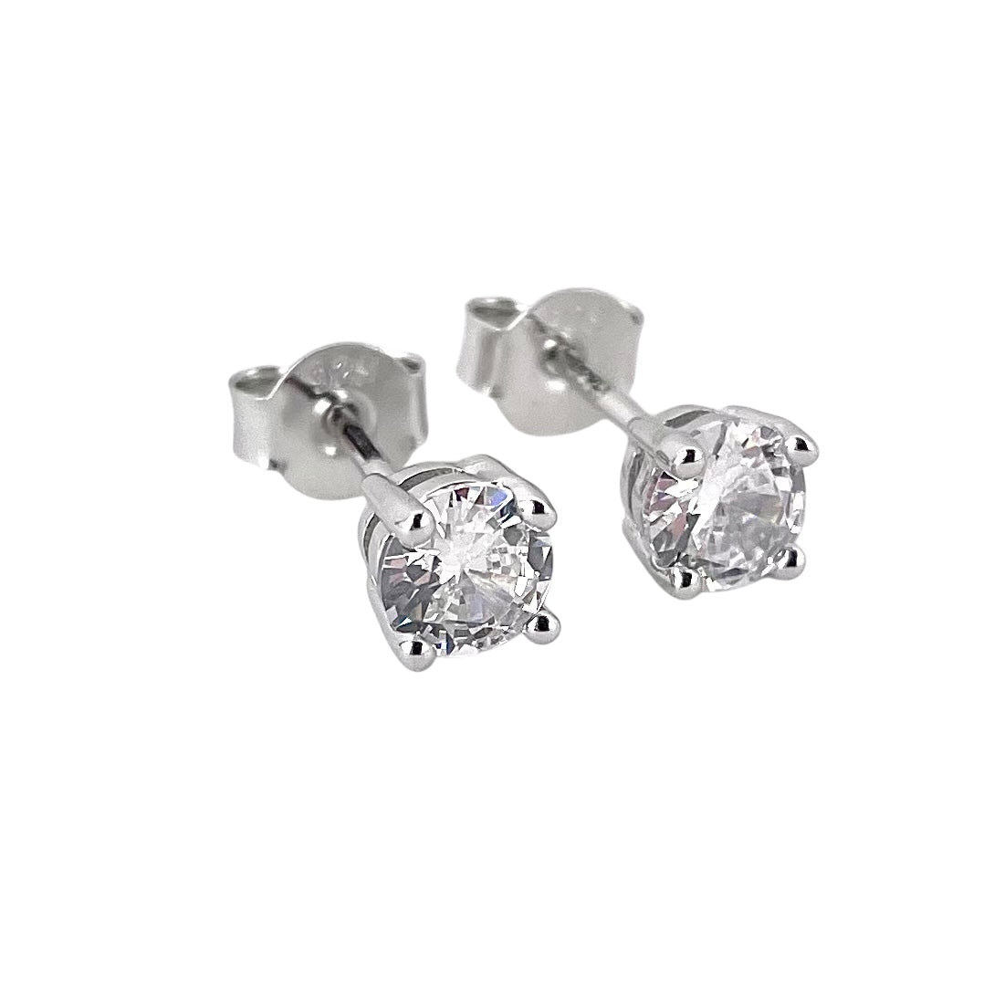 CZ Round Post Earrings Sterling Silver