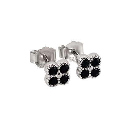 CZ Round Clover Post Earrings Sterling Silver