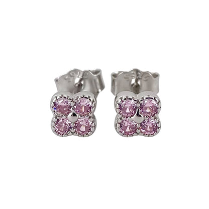 CZ Round Clover Post Earrings Sterling Silver