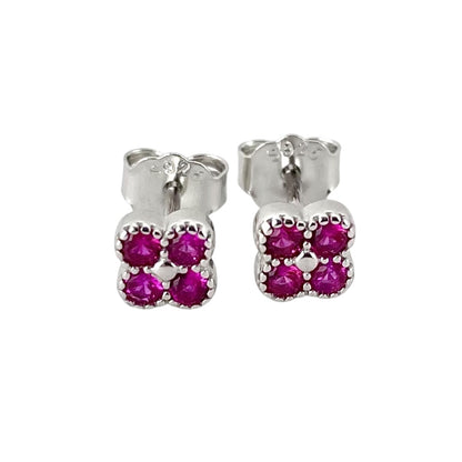 CZ Round Clover Post Earrings Sterling Silver