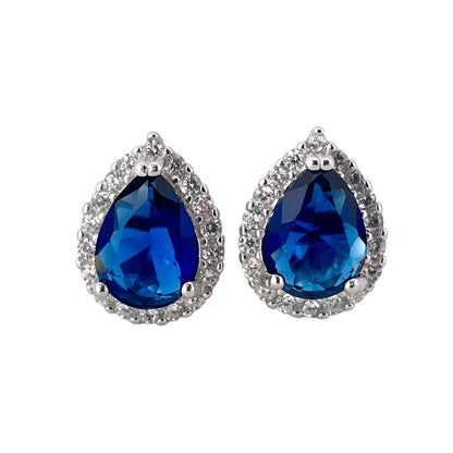 CZ Pear Post Earrings Sterling Silver