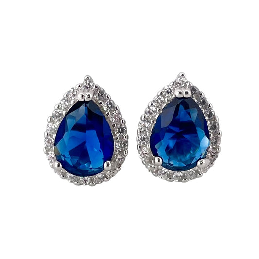 CZ Pear Post Earrings Sterling Silver