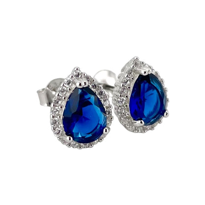 CZ Pear Post Earrings Sterling Silver