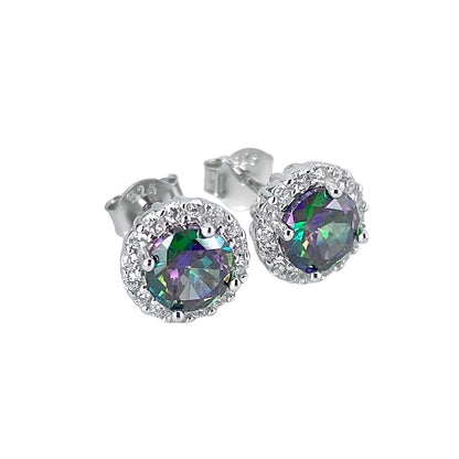 CZ Round Post Earrings Sterling Silver