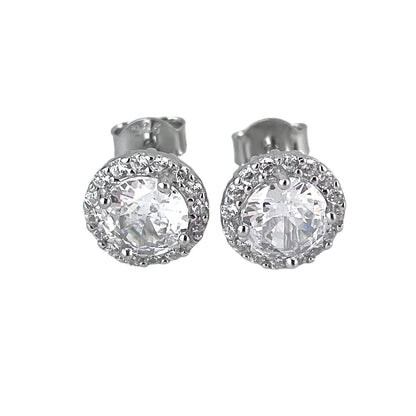 CZ Round Post Earrings Sterling Silver