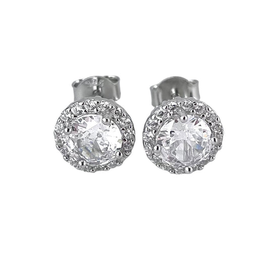 CZ Round Post Earrings Sterling Silver