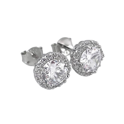CZ Round Post Earrings Sterling Silver