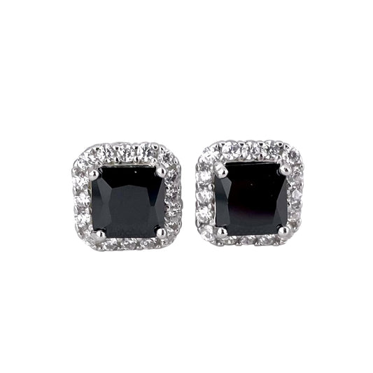 CZ Square Post Earrings Sterling Silver