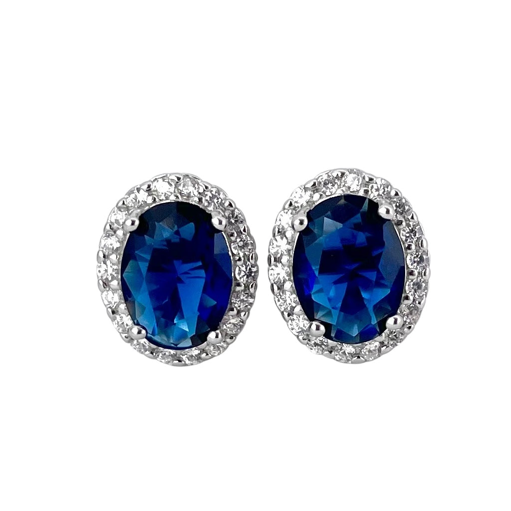 CZ Oval Post Earrings Sterling Silver