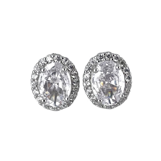 CZ Oval Post Earrings Sterling Silver