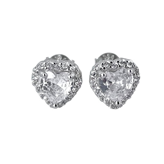 CZ Heart Post Earrings Sterling Silver