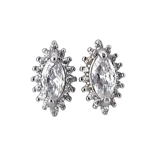 CZ Oval Post Earrings Sterling Silver