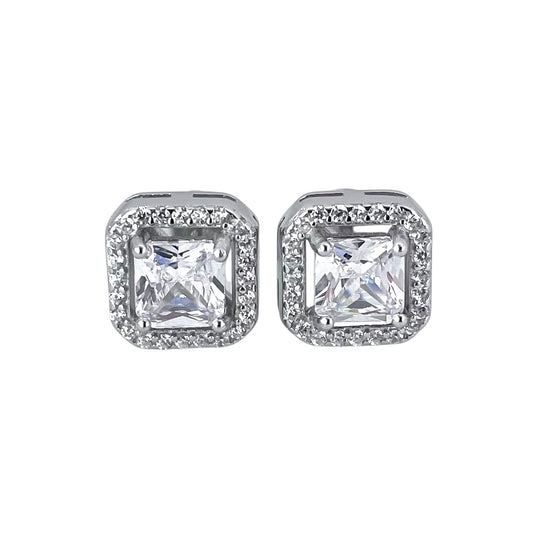 CZ Square Post Earrings Sterling Silver