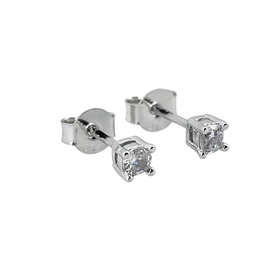 CZ Round Post Stud Earrings Sterling Silver