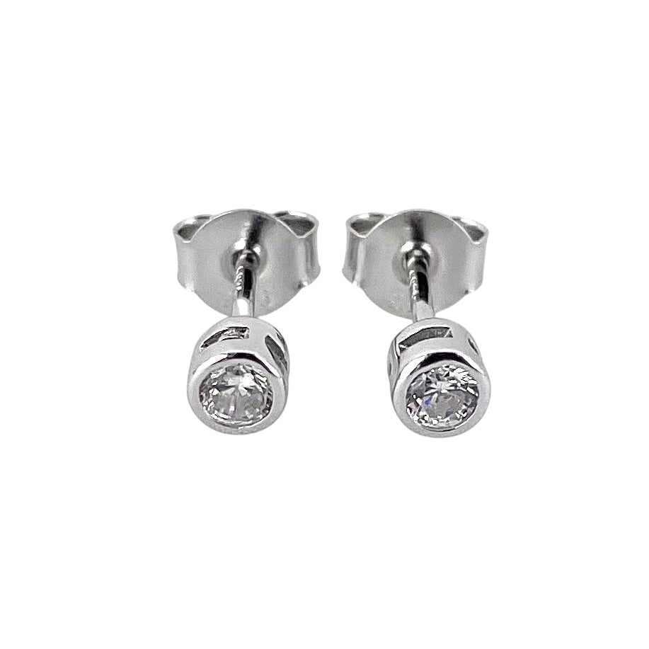 CZ Round Post Stud Earrings Sterling Silver