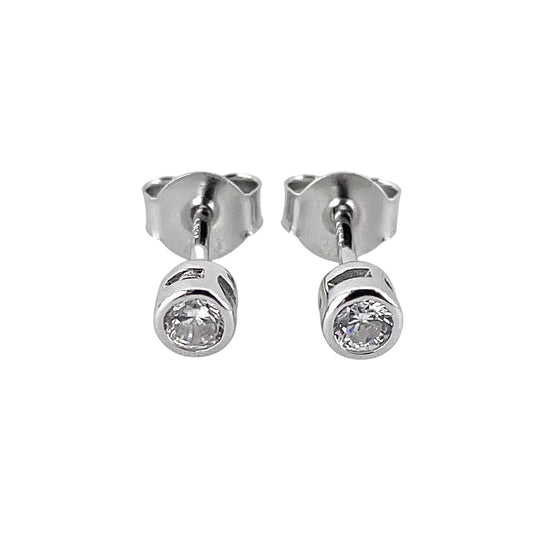 CZ Round Post Stud Earrings Sterling Silver
