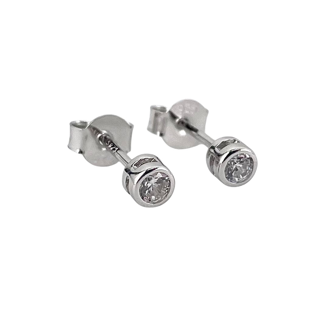 CZ Round Post Stud Earrings Sterling Silver