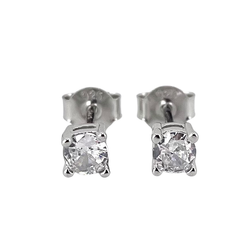 CZ Round Post Stud Earrings Sterling Silver