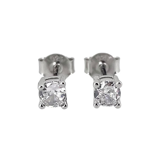 CZ Round Post Stud Earrings Sterling Silver