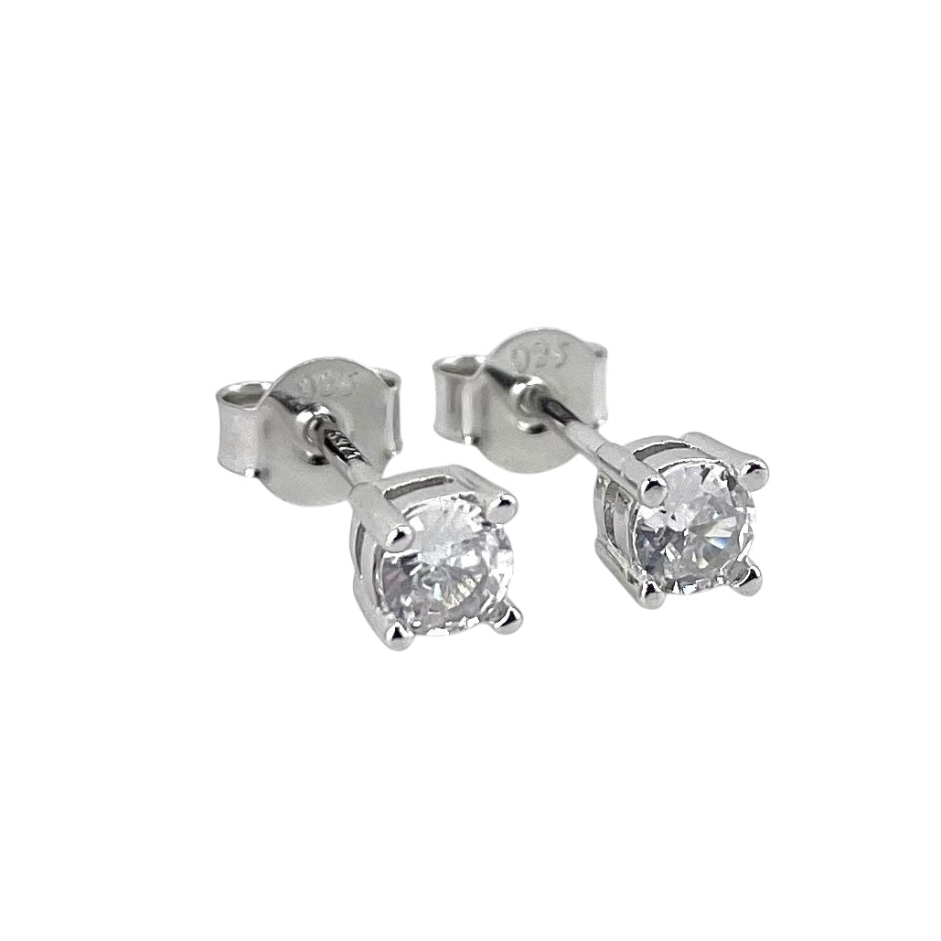 CZ Round Post Stud Earrings Sterling Silver