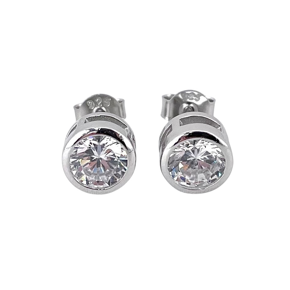 CZ Round Post Earrings Sterling Silver