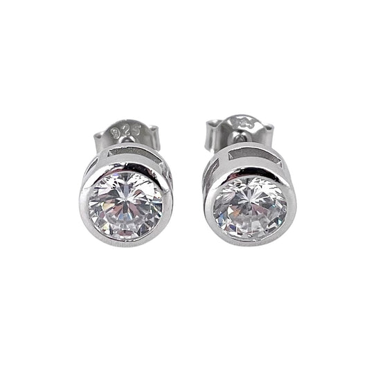 CZ Round Post Earrings Sterling Silver