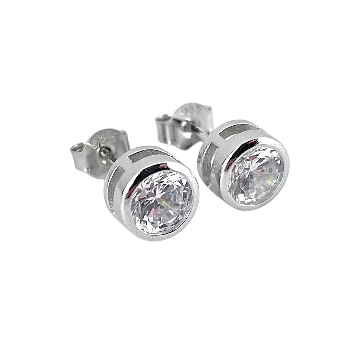 CZ Round Post Earrings Sterling Silver