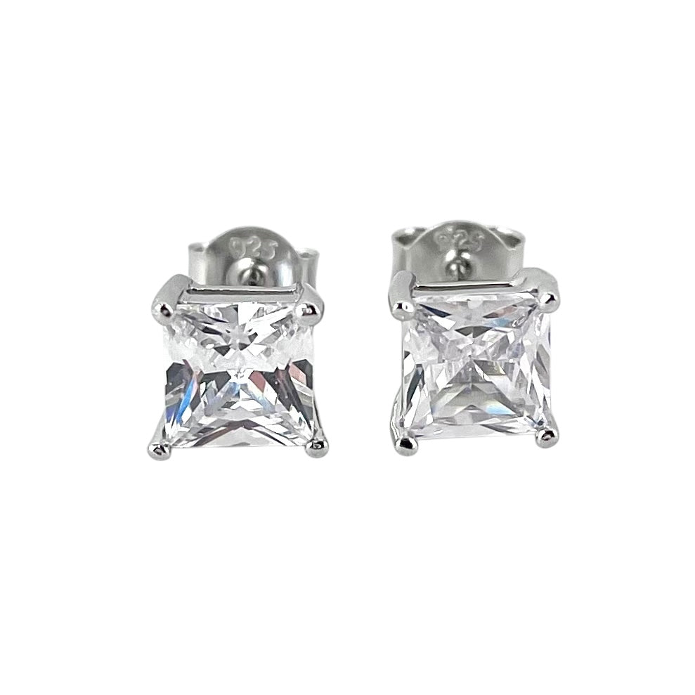 CZ Square Post Earrings Sterling Silver