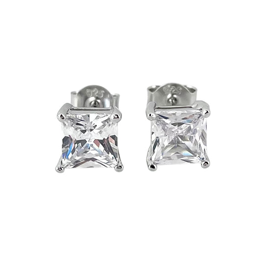 CZ Square Post Earrings Sterling Silver