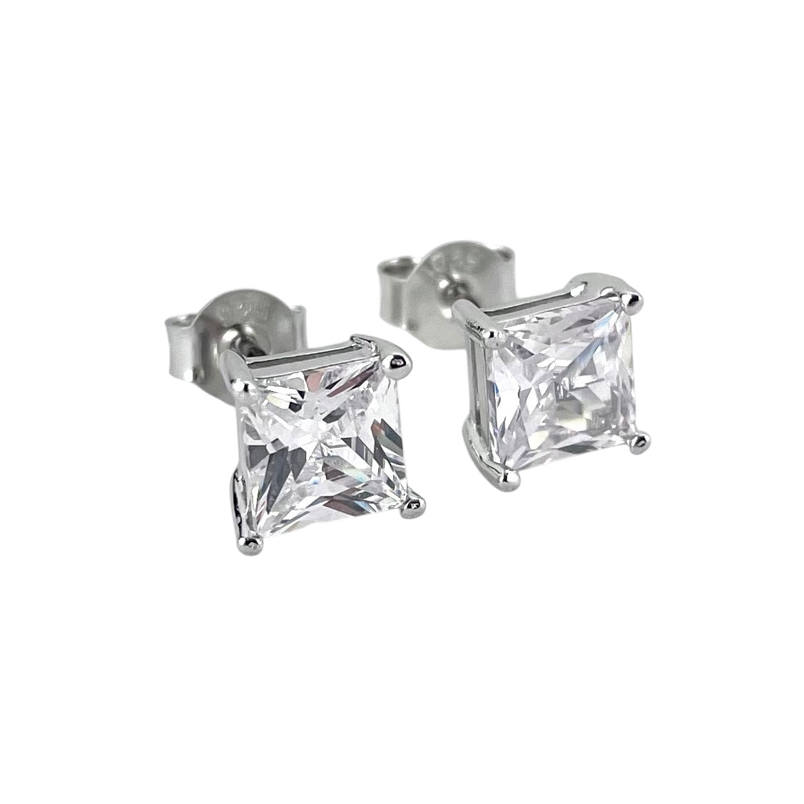 CZ Square Post Earrings Sterling Silver